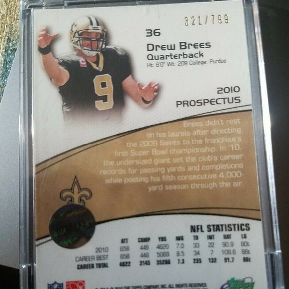 2011 ETOPPS Drew Brees Encased Card #321/799 - Picture 2 of 2